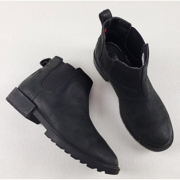 Sorel Emelie Chelsea Ankle Boot Womens 8 Black Leather Pull On Waterproof Winter - Picture 1 of 12